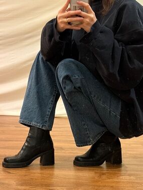 Vintage MIA Black Leather Block Heel Boots